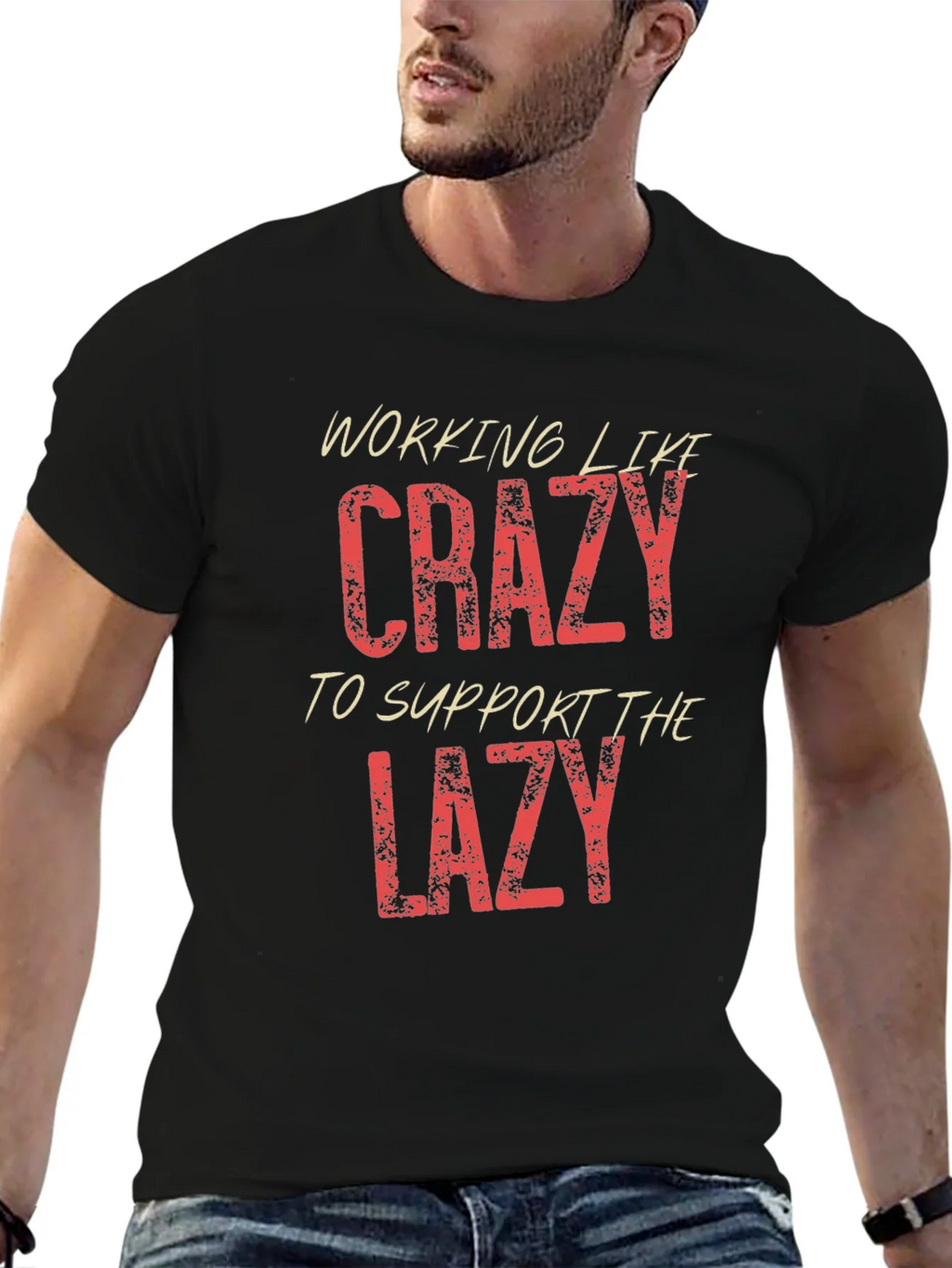 Working Like Crazy Mens Black Graphic T-Shirt product image 9