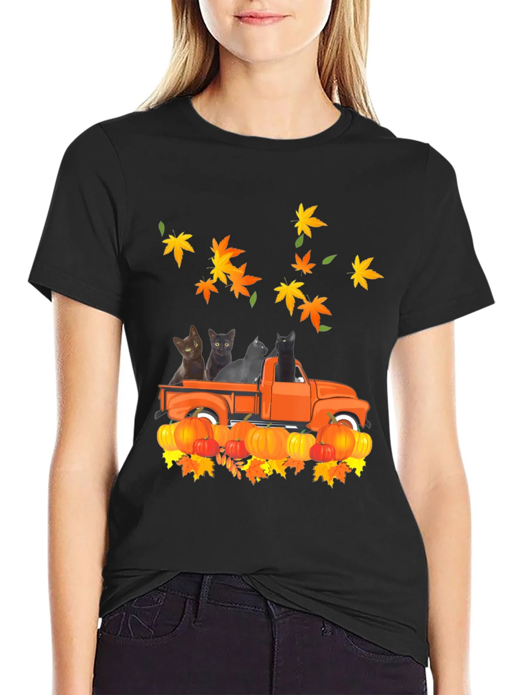 Cat in Truck T-Shirt - Fall Pumpkin Leaves product image 5