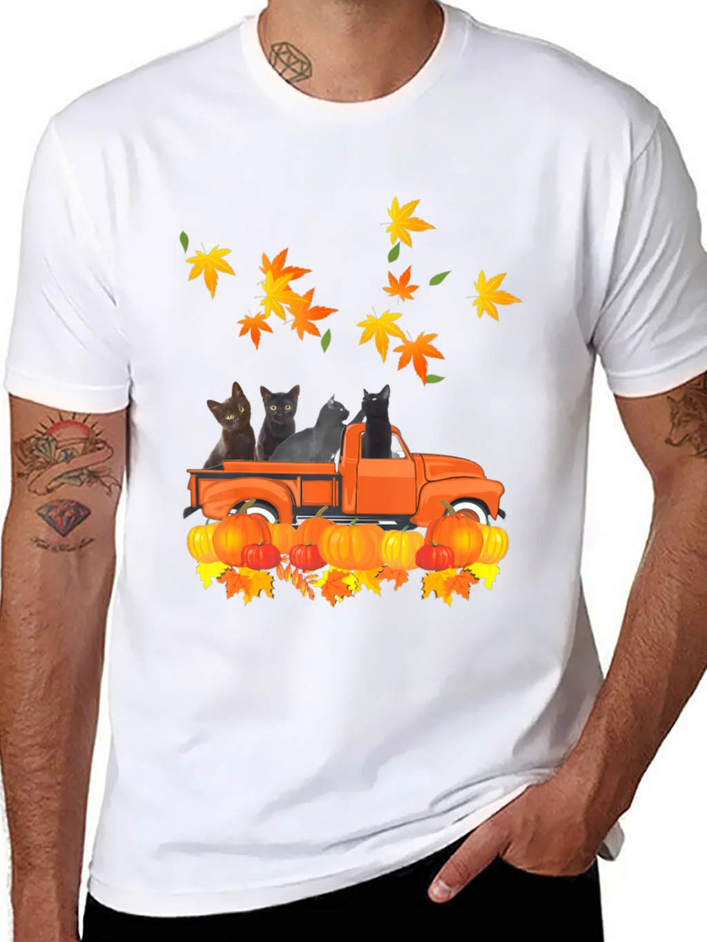 Cat in Truck T-Shirt - Fall Pumpkin Leaves product image 10
