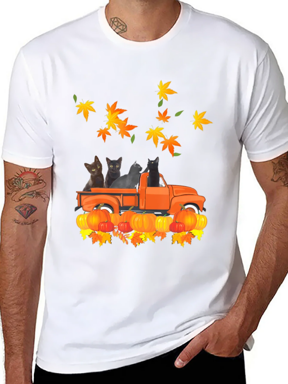 Cat in Truck T-Shirt - Fall Pumpkin Leaves product image 10