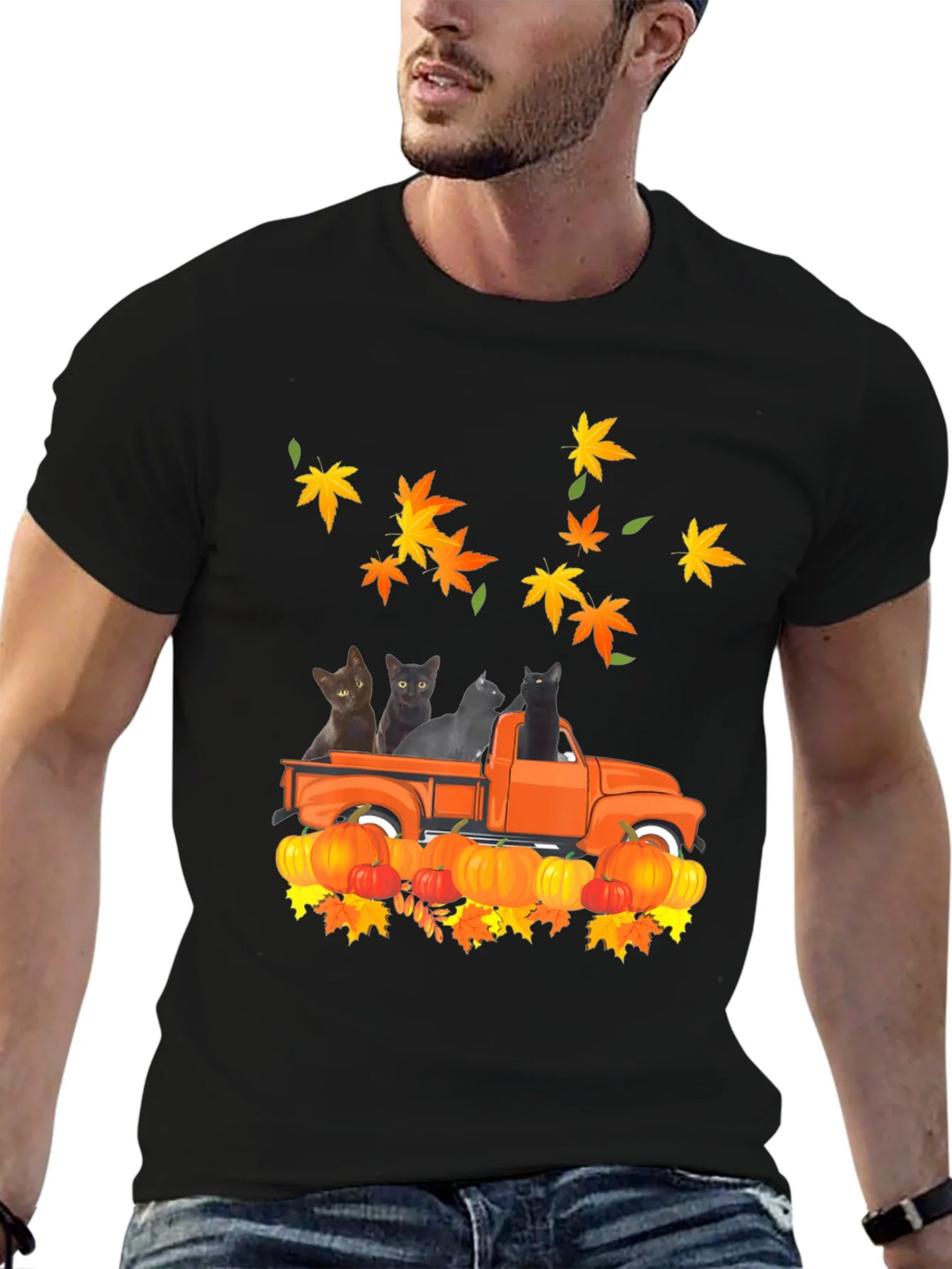 Cat in Truck T-Shirt - Fall Pumpkin Leaves product image 9