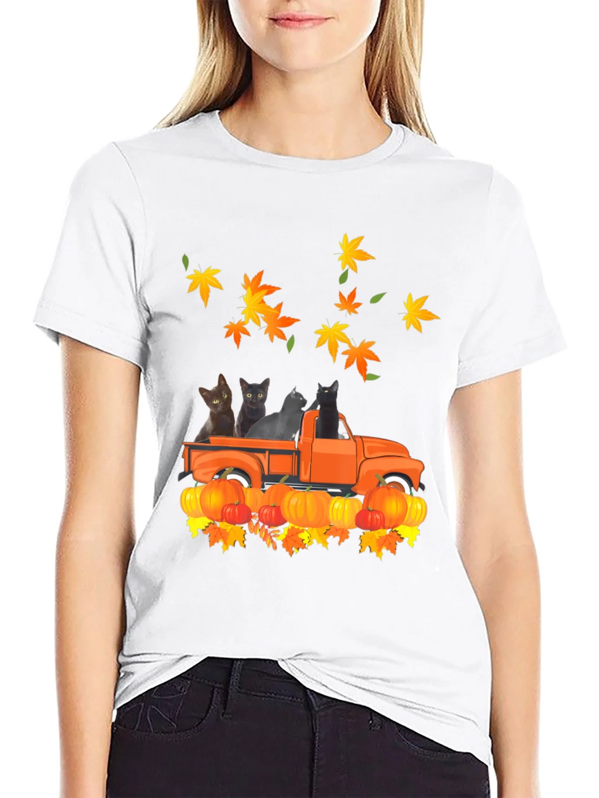 Cat in Truck T-Shirt - Fall Pumpkin Leaves product image 11