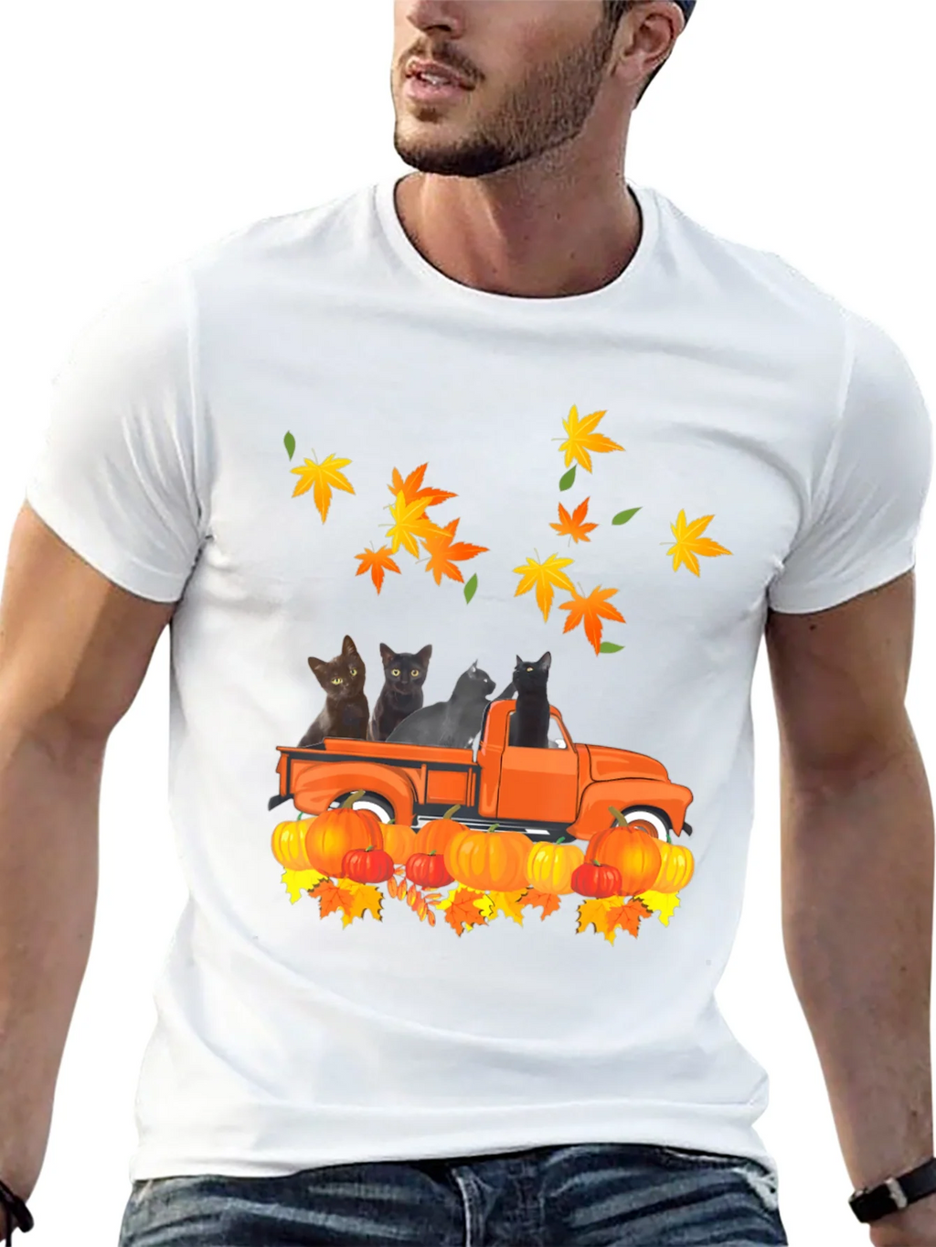 Cat in Truck T-Shirt - Fall Pumpkin Leaves product image 4