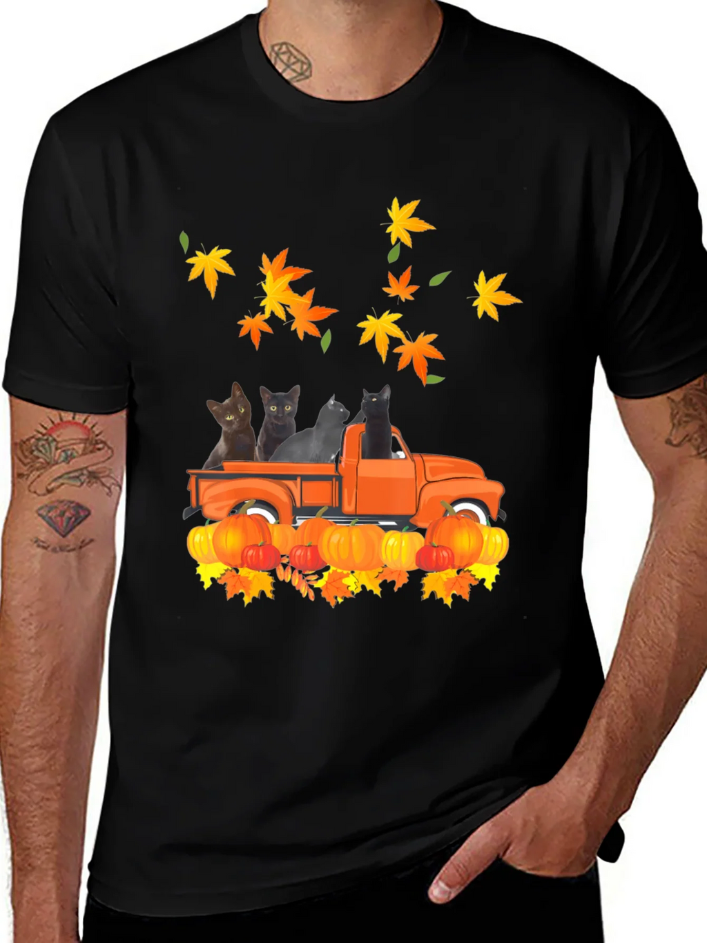 Cat in Truck T-Shirt - Fall Pumpkin Leaves product image 1