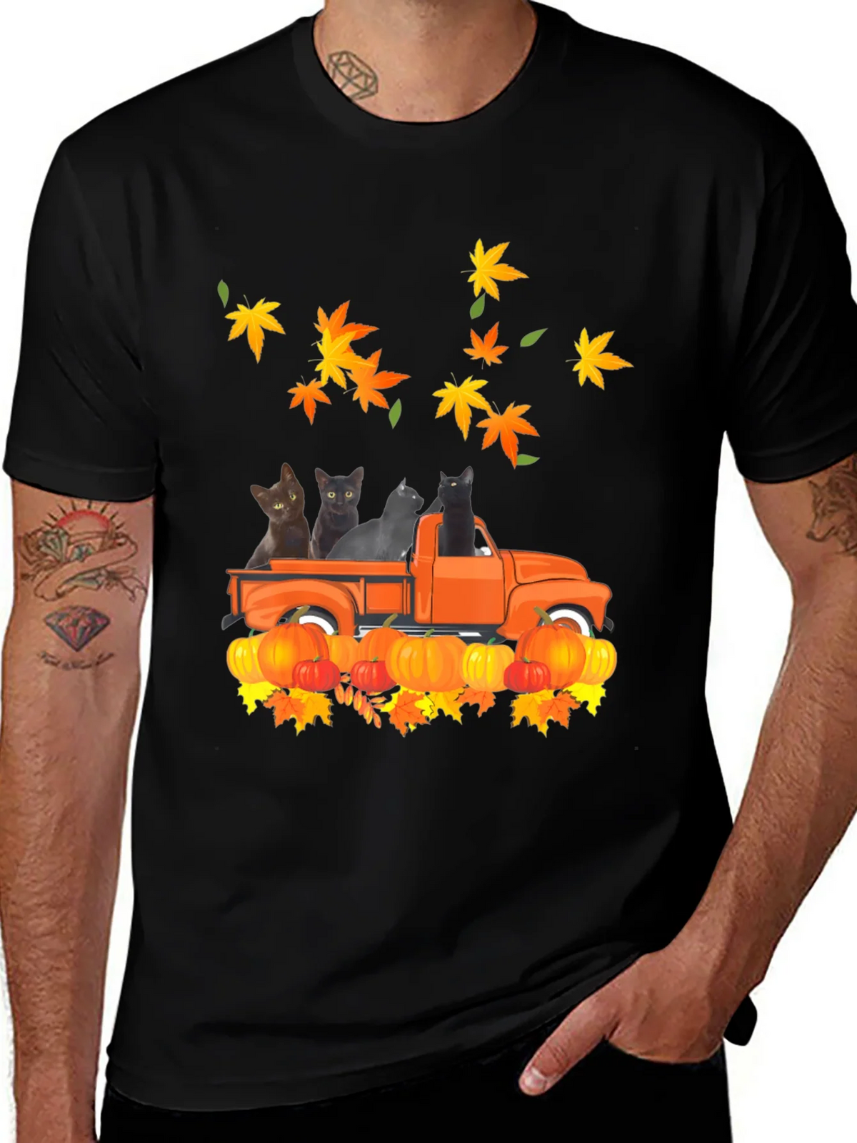 Cat in Truck T-Shirt - Fall Pumpkin Leaves product image 1