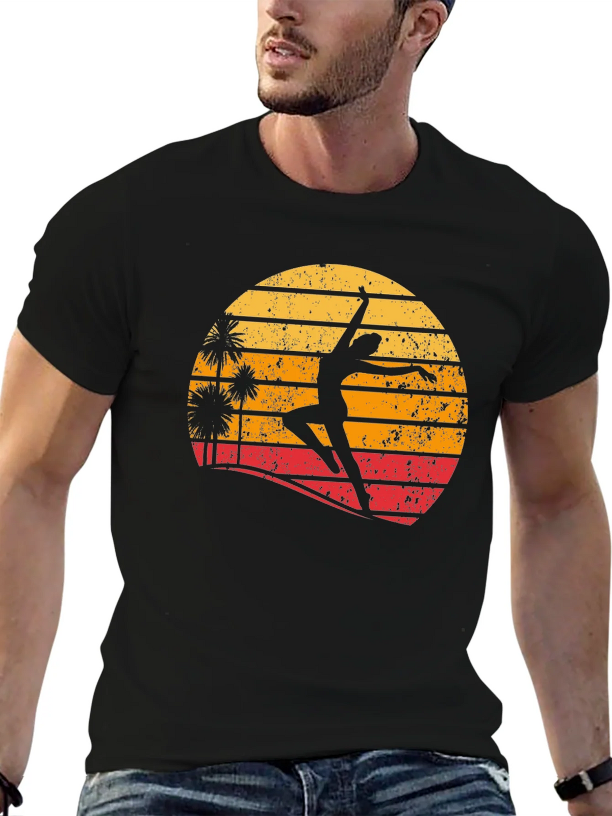 Retro Sunset Dancer Graphic Tee - Black product image 9