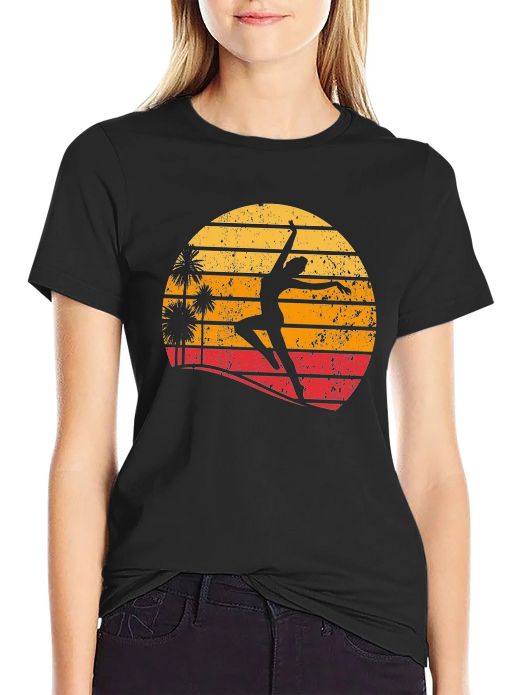 Retro Sunset Dancer Graphic Tee - Black product image 5