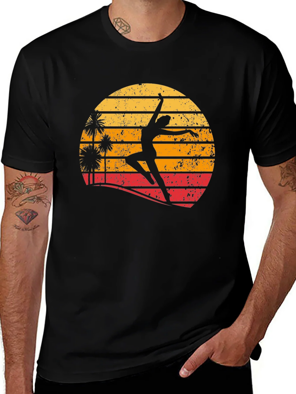 Retro Sunset Dancer Graphic Tee - Black product image 1