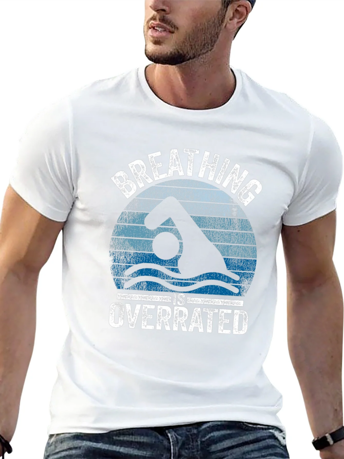 Breathing Is Overrated Swimmer Graphic T-Shirt product image 4