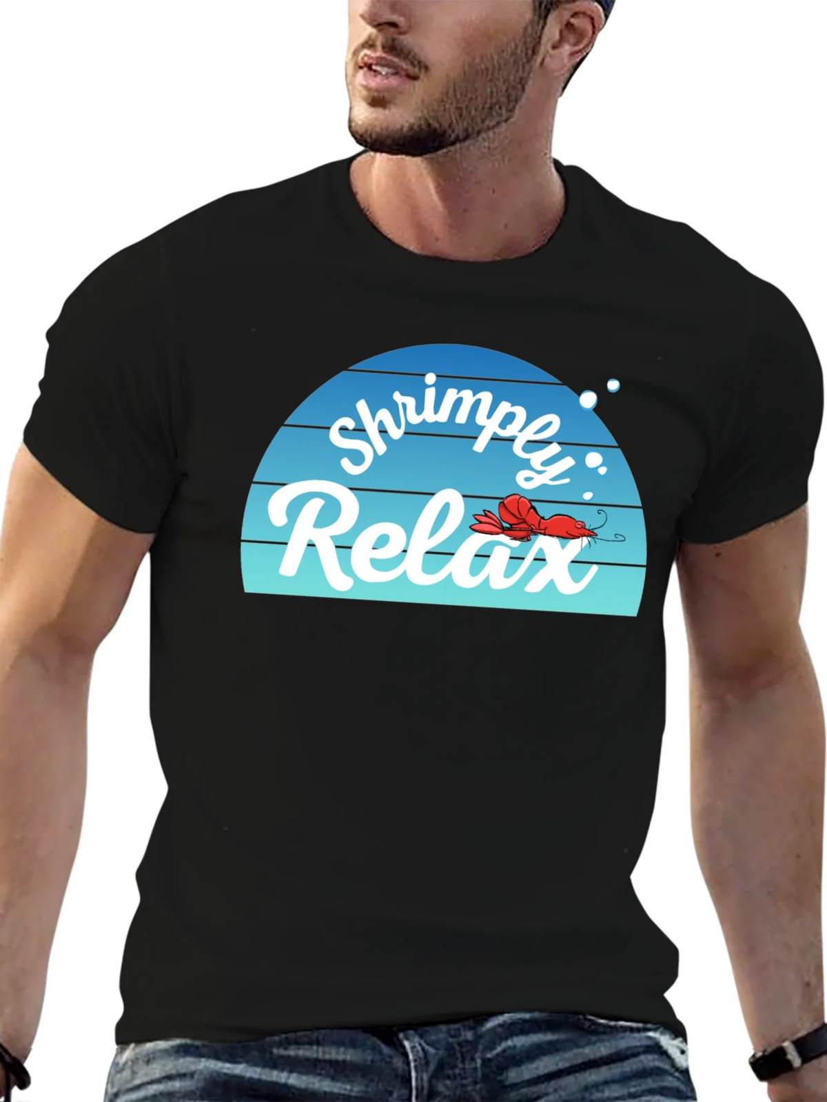 Shrimply Relax T-Shirt - Comfy Black Tee with Funny Graphic product image 9