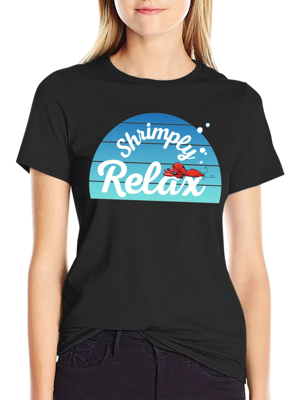 Shrimply Relax T-Shirt - Comfy Black Tee with Funny Graphic product image 5