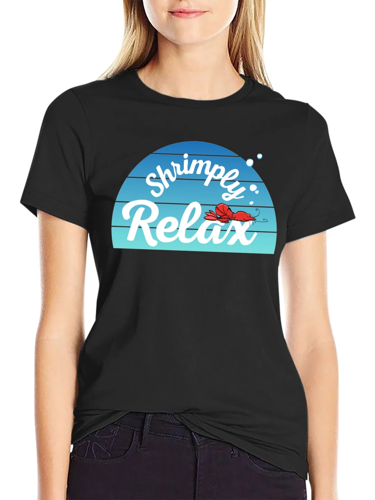 Shrimply Relax T-Shirt - Comfy Black Tee with Funny Graphic product image 5