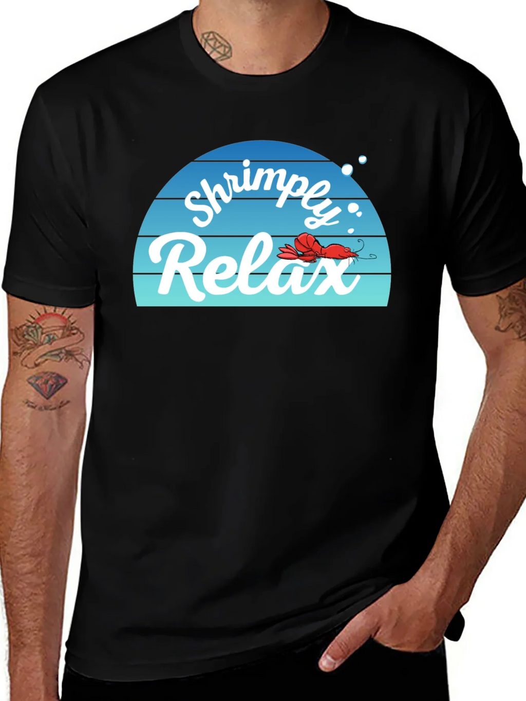 Shrimply Relax T-Shirt - Comfy Black Tee with Funny Graphic product image 1