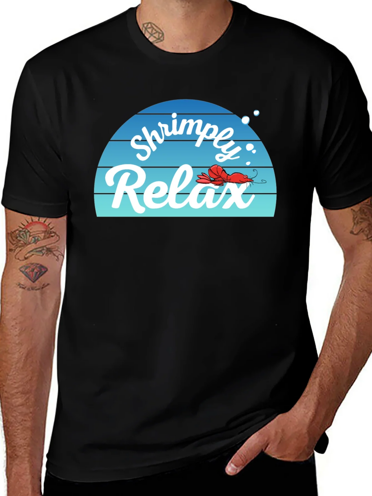 Shrimply Relax T-Shirt - Comfy Black Tee with Funny Graphic product image 1
